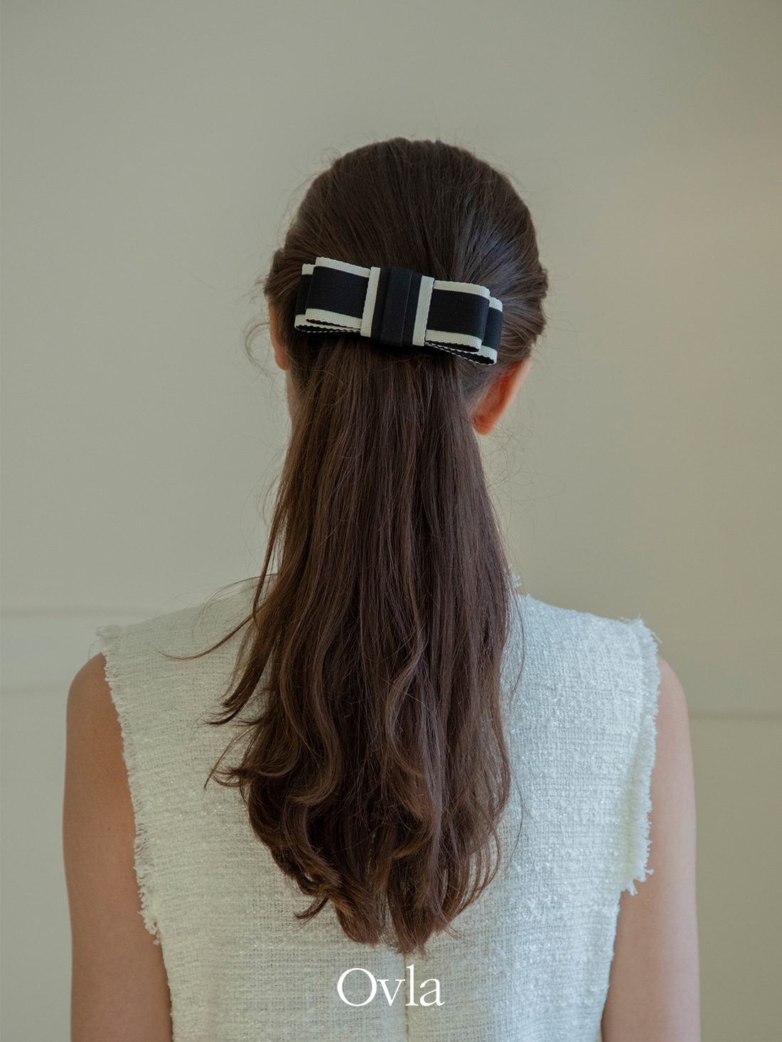 [Ovla] Letter from Love ribbon hair pin (black+white)