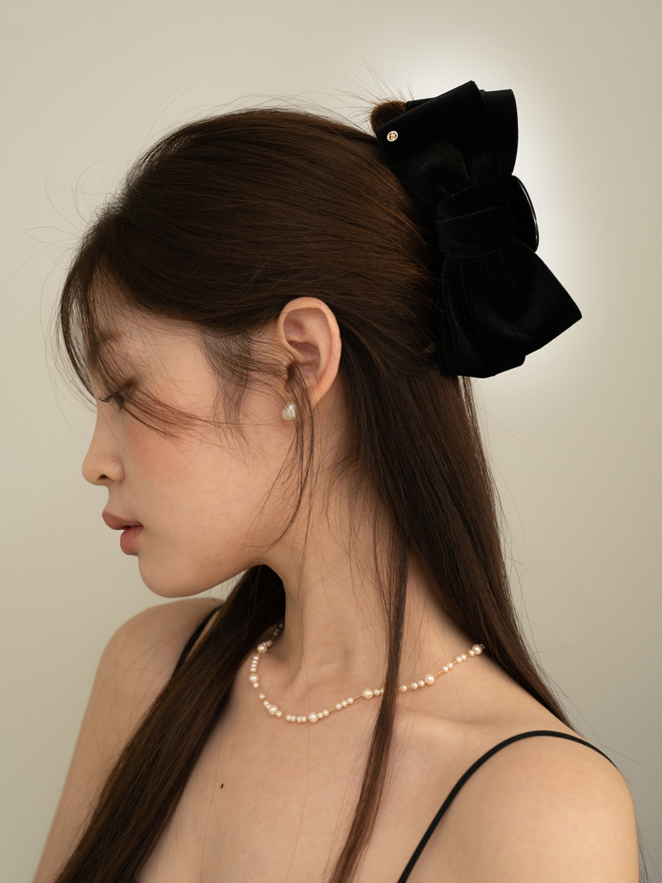 handmade volume ribbon velvet hair clip (black)