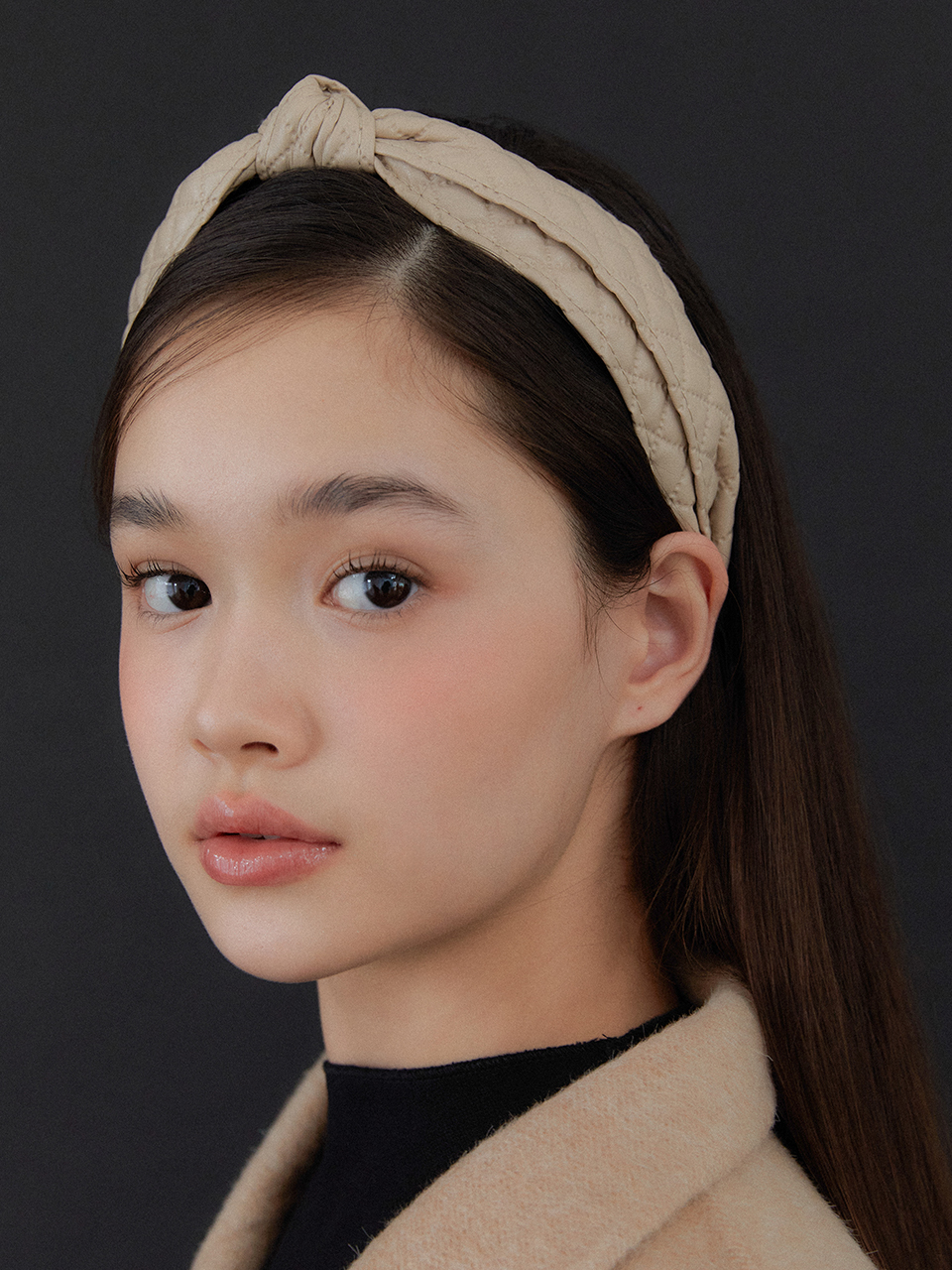 padded check hair band_beige